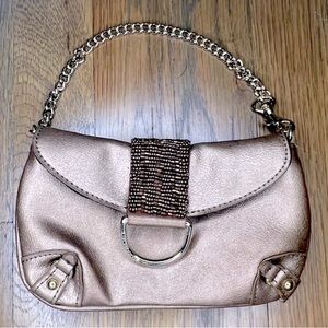 Liz Claiborne champagne metallic beaded wristlet